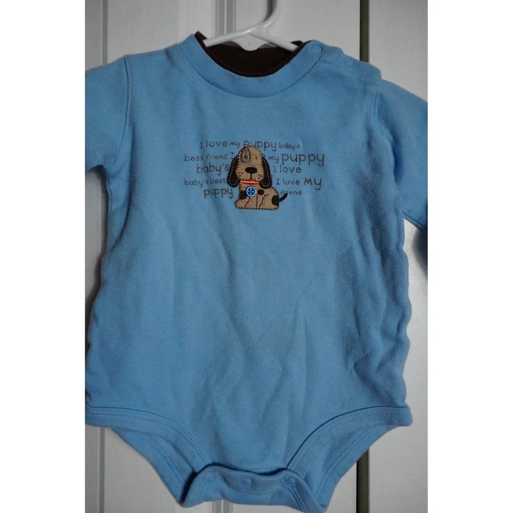 Carter's Long Sleeve Bodysuit 9 Months Puppy Graphic Light Blue
